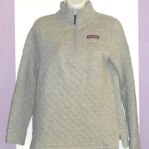 Vineyard Vines Women's Gray Quilted 1/4 Zip Long Sleeve Pullover Size: XS - Picture 1 of 8
